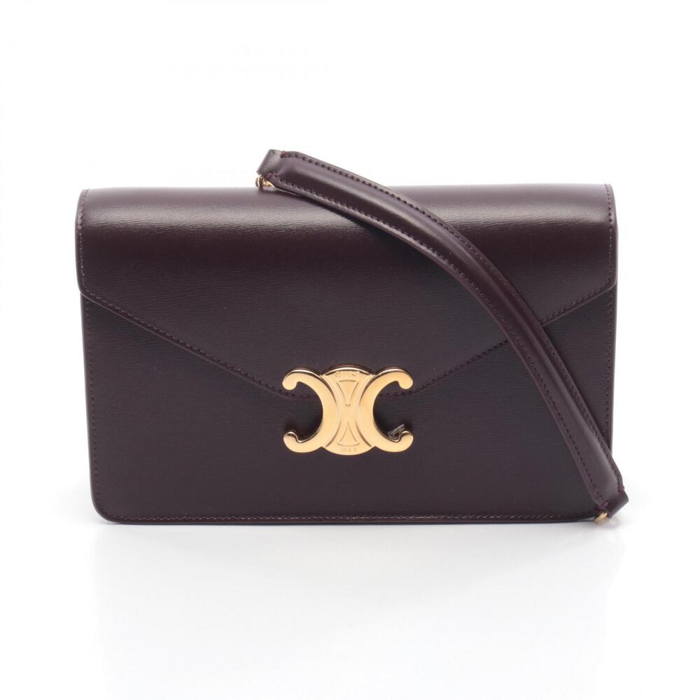 Celine Bag Leather Triomphe Bordeaux Shoulder Red - Picture 2 of 4